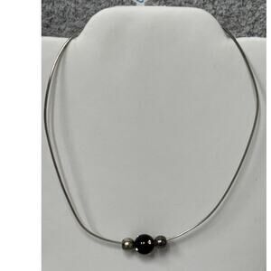 Sterling Silver Rhinestone Inlay Glass & Silver Bead Necklace 16"  #65114